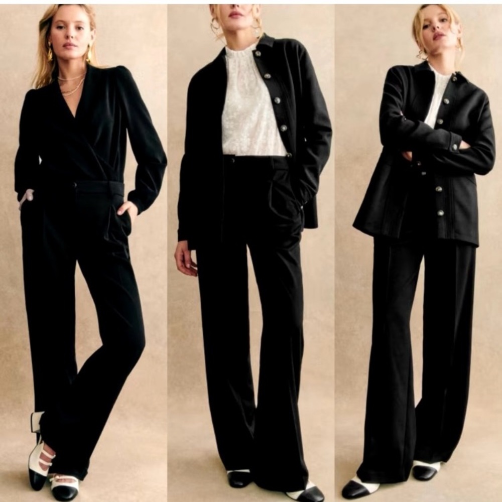 Sezane Giacomo Black Trousers Size 34 French US 2 Pants Wide Leg High Rise Pant